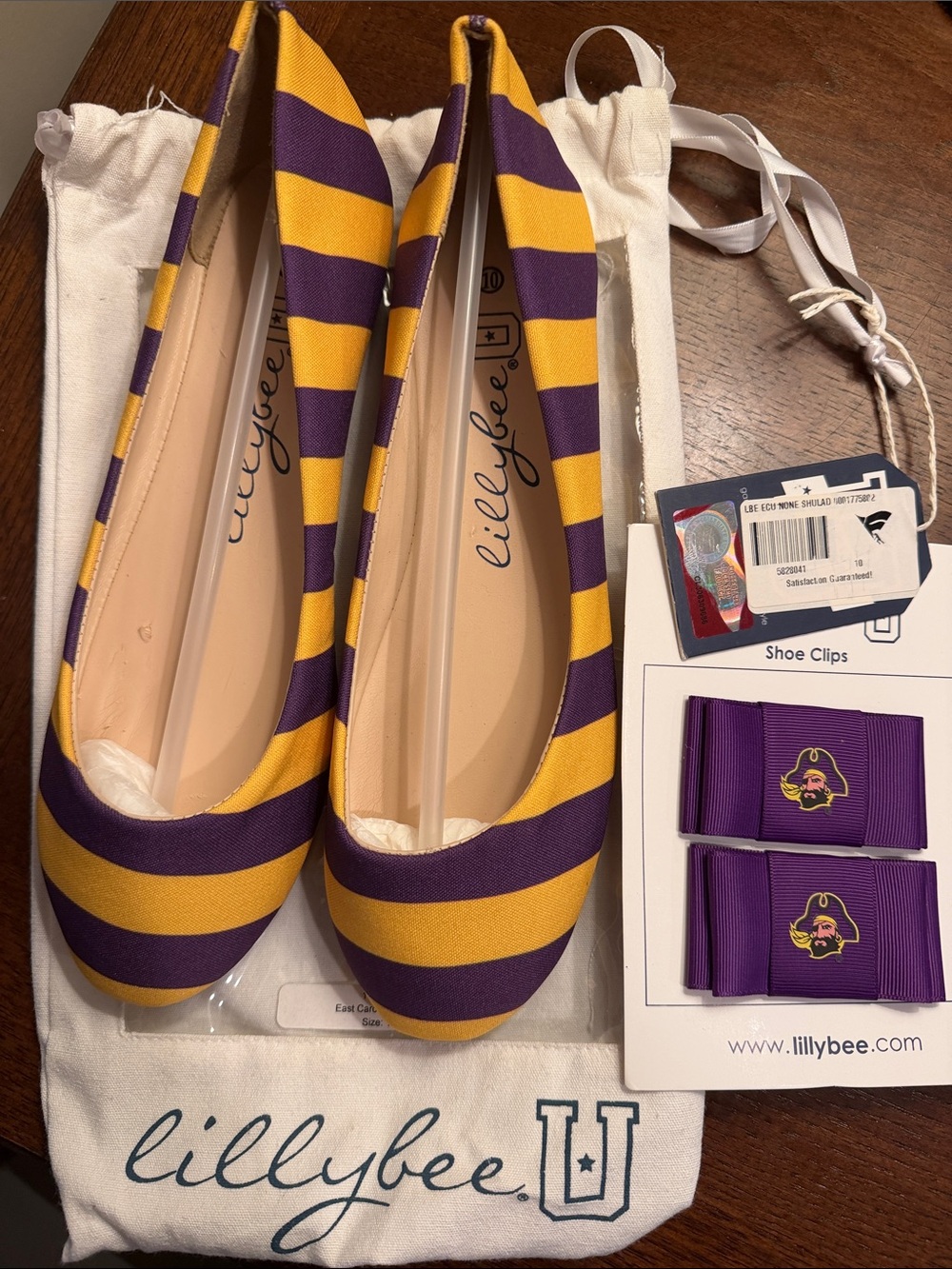 Lillybee Striped Purple and Gold Ballet Flats with Decorative ECU Clips